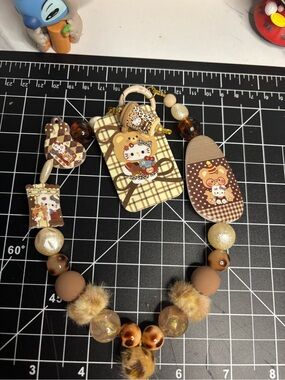Kids Brown Bear-Themed Beaded Pacifier Clip and Toy Holder keychain